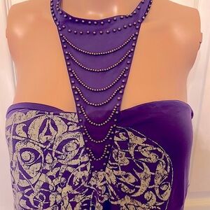 COPY - Free People purple halter dress metal beads and chain detail on bodice. …